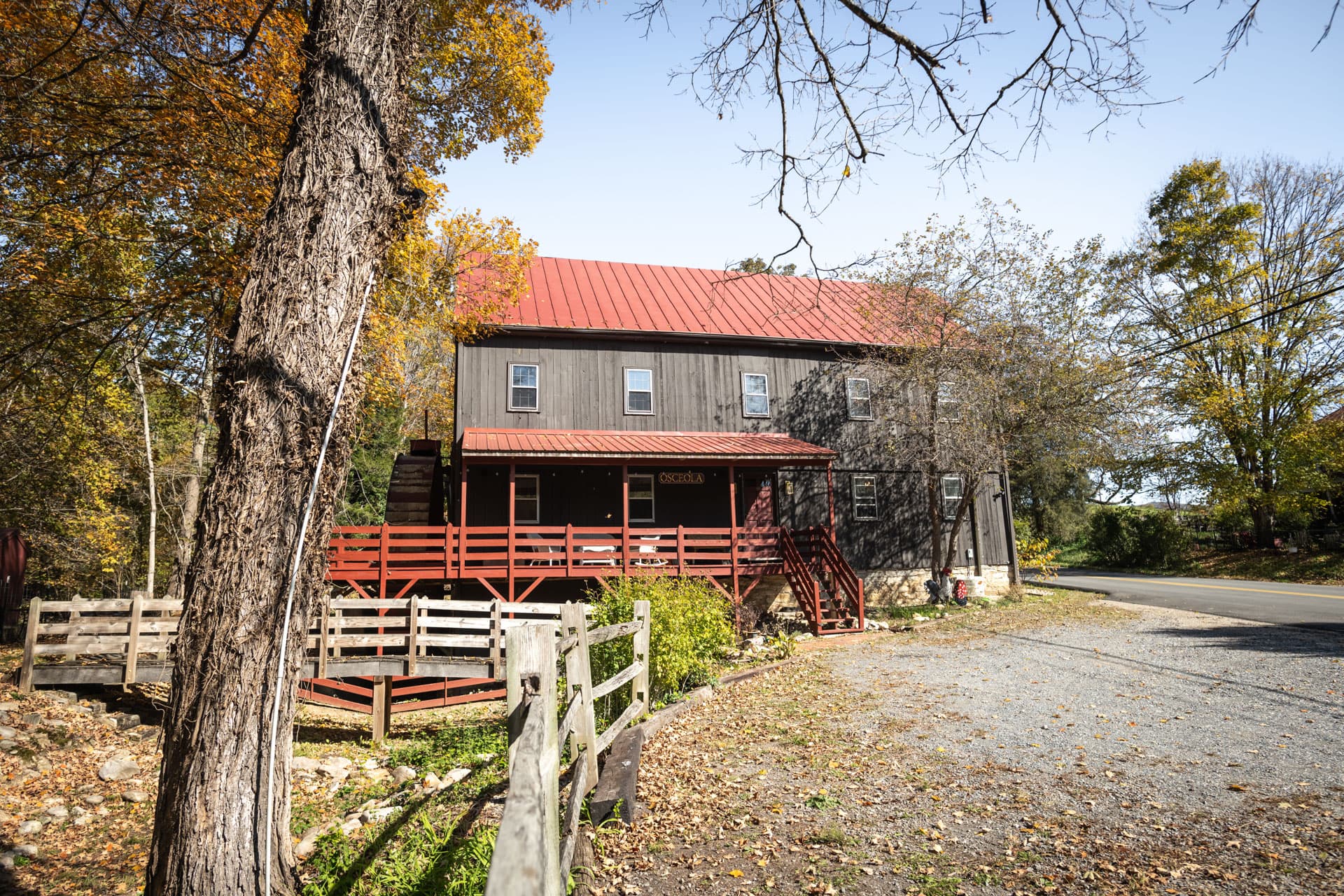Gravel lot between the Mill House and the Cabin